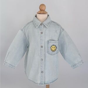 Zara Smiley World Denim Shacket Overshirt 18-24M Light Wash Snap Front